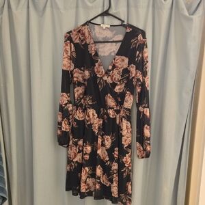 Charlotte Russe Black and Pink Floral Long Sleeve Dress